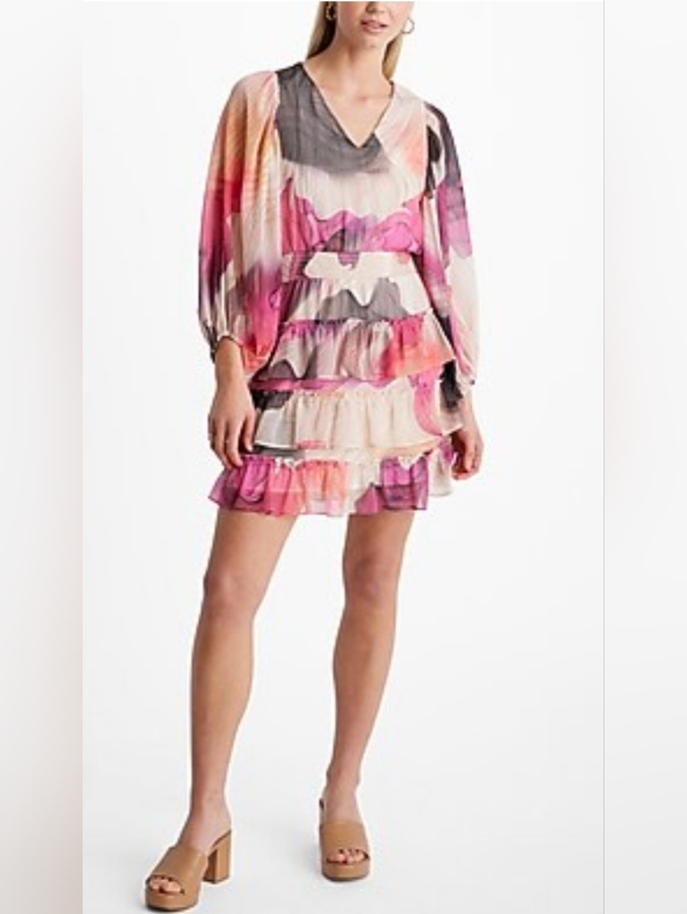Express Multicolor Pink Floral Tiered Mini Dress